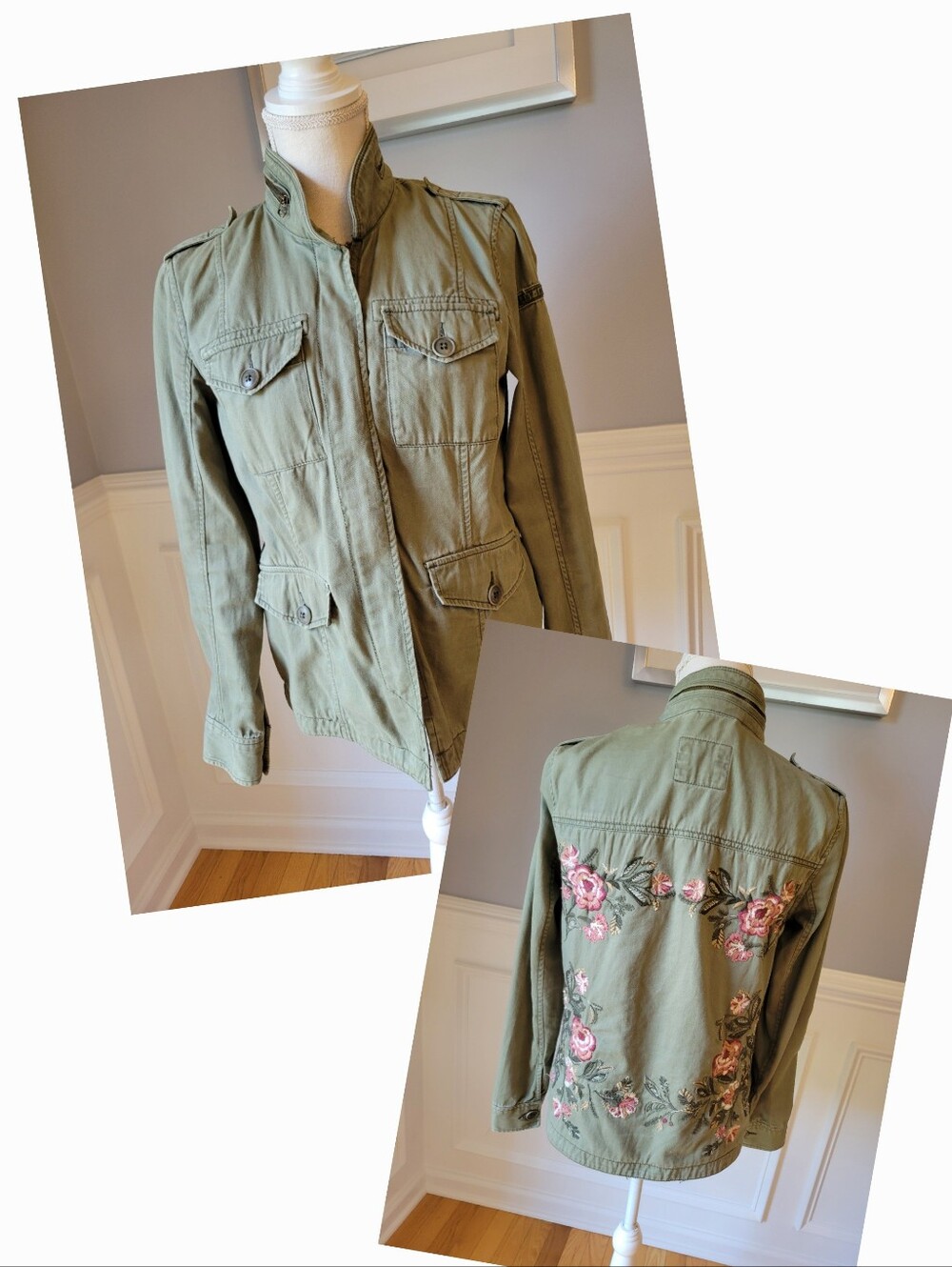 Abercrombie & Fitch Jacket Green Floral Embroider Military Heritage Women Small
